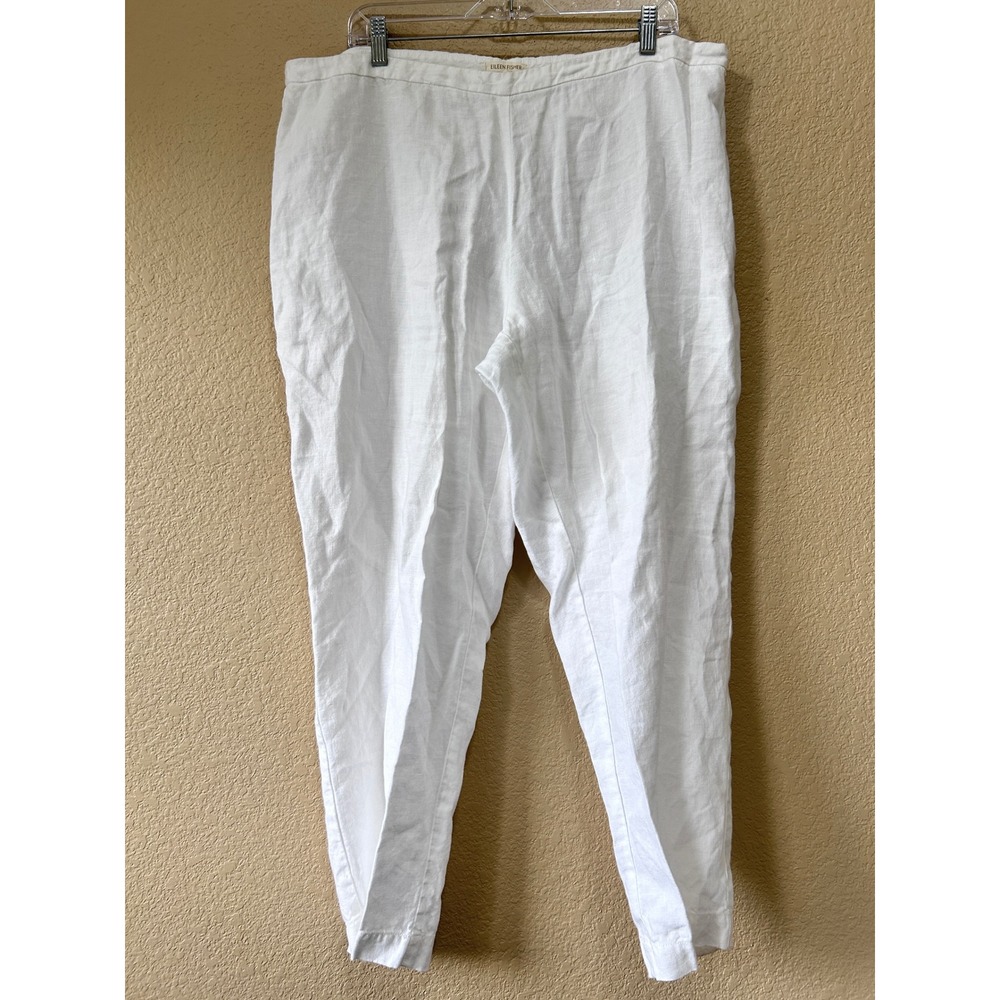 Eileen Fisher XL Linen Tapered Pants White Coastal Grandma Minimalist Lagenlook - Picture 1 of 10